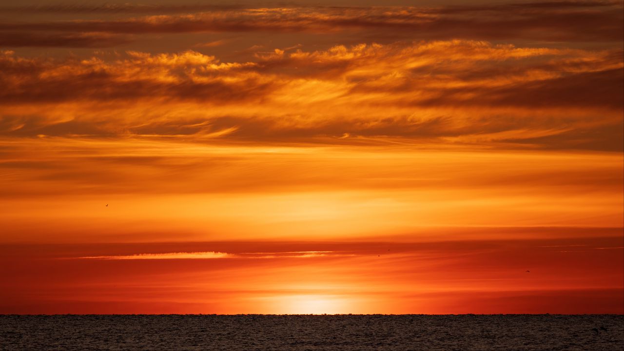 Wallpaper sea, horizon, clouds, dark, sunset