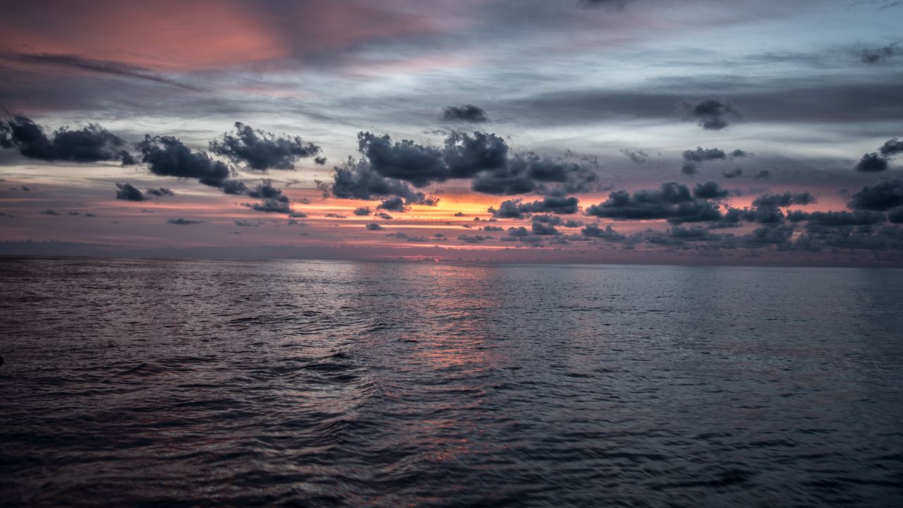 Wallpaper sea, horizon, dusk, water, clouds