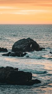 Preview wallpaper sea, horizon, landscape, stones, nature