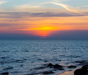 Preview wallpaper sea, horizon, landscape, sky, evening