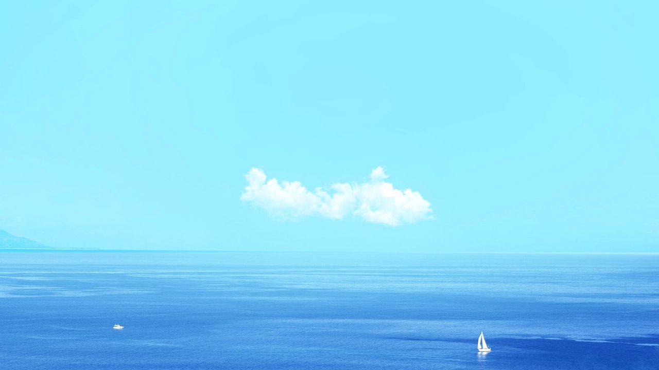 Wallpaper sea, horizon, minimalism, sail, sky, water