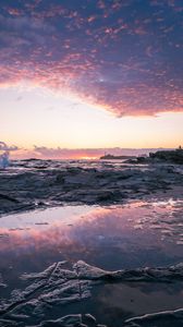 Preview wallpaper sea, horizon, rocks, sunset, coast