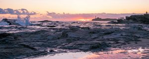 Preview wallpaper sea, horizon, rocks, sunset, coast