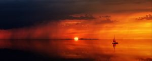 Preview wallpaper sea, horizon, sail, sunset, lonely, clouds