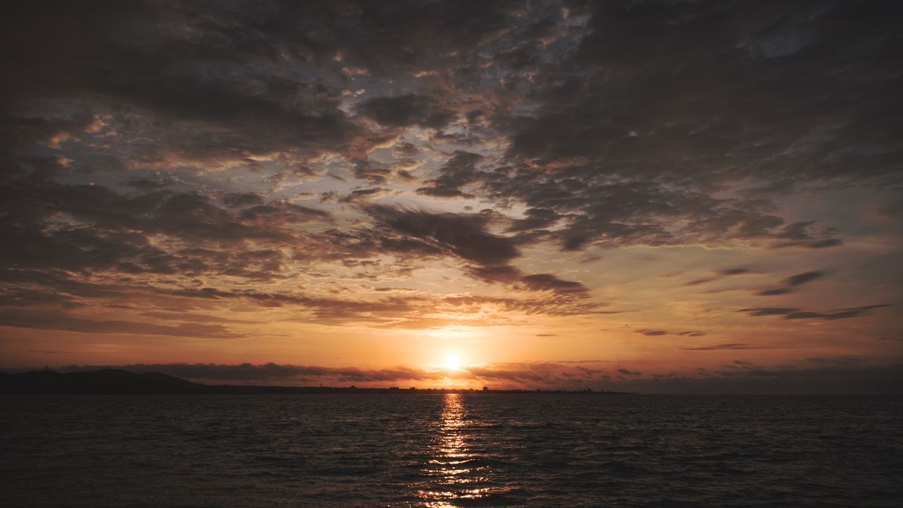 Wallpaper sea, horizon, sun, sunset