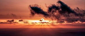 Preview wallpaper sea, horizon, sunset, sky, sun, clouds, dark