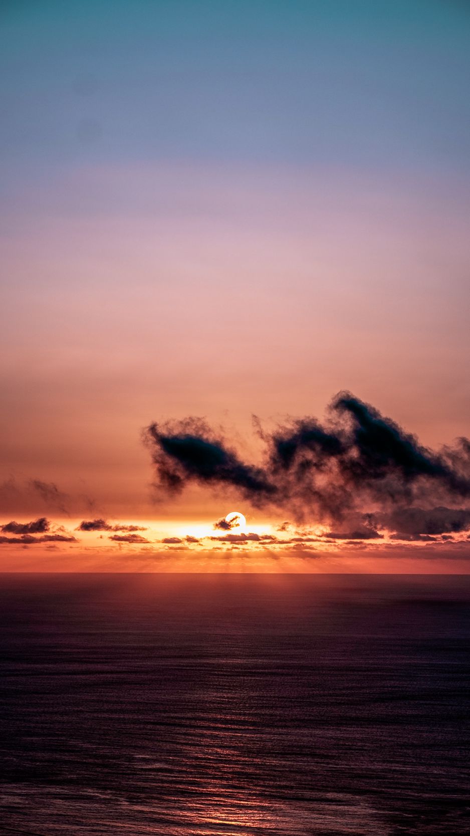 Download Wallpaper 938x1668 Sea Horizon Sunset Sky Sun Clouds