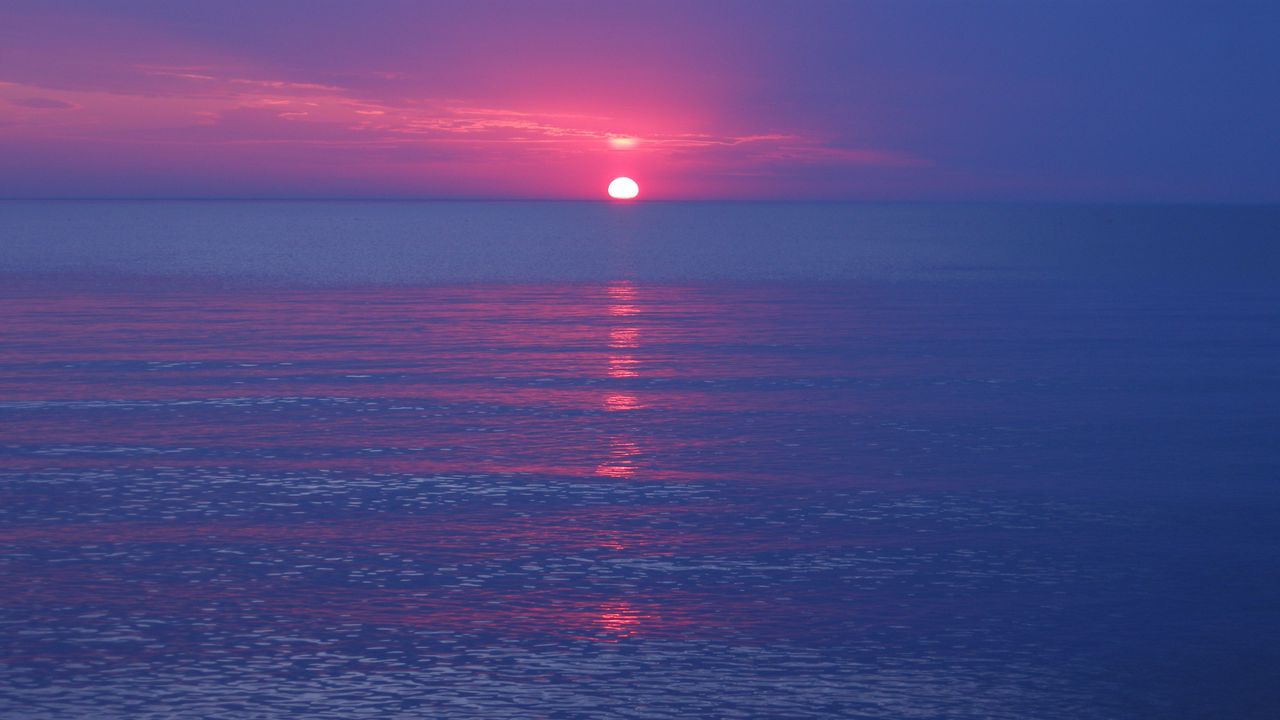 Wallpaper sea, horizon, sunset, ripples, sky