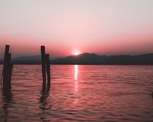 Preview wallpaper sea, horizon, sunset, sky, ripples