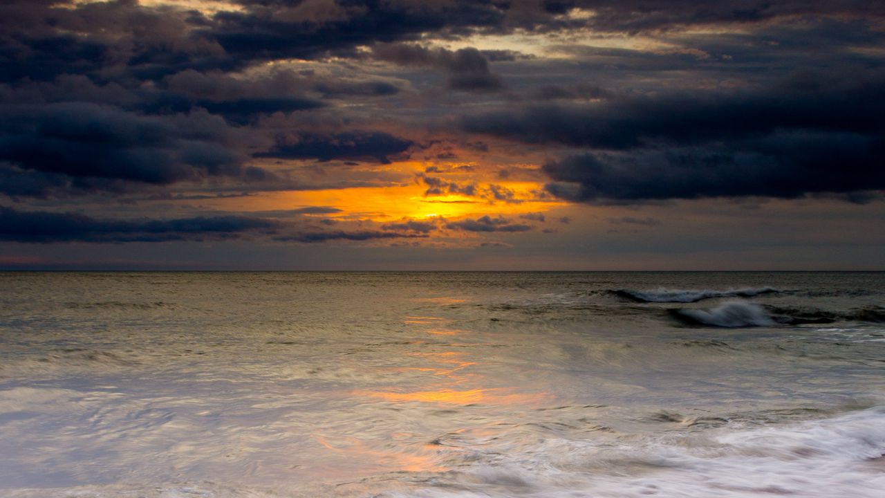 Wallpaper sea, horizon, sunset, tide, waves