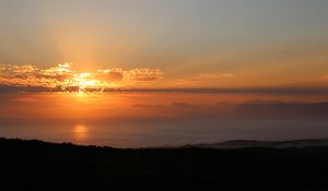 Preview wallpaper sea, horizon, sunset, sun, dark
