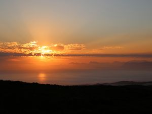 Preview wallpaper sea, horizon, sunset, sun, dark