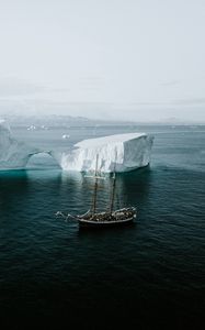 Preview wallpaper sea, iceberg, ship, ice, water