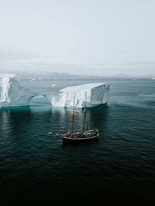 Preview wallpaper sea, iceberg, ship, ice, water