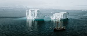 Preview wallpaper sea, iceberg, ship, ice, water