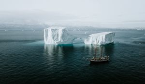 Preview wallpaper sea, iceberg, ship, ice, water