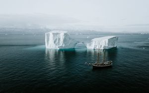 Preview wallpaper sea, iceberg, ship, ice, water