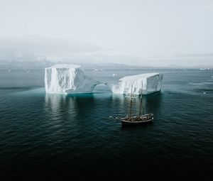 Preview wallpaper sea, iceberg, ship, ice, water