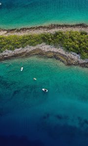 Preview wallpaper sea, island, aerial view, boats, beach