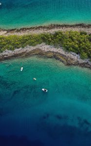 Preview wallpaper sea, island, aerial view, boats, beach