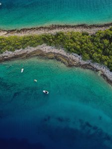 Preview wallpaper sea, island, aerial view, boats, beach