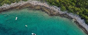 Preview wallpaper sea, island, aerial view, boats, beach