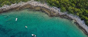 Preview wallpaper sea, island, aerial view, boats, beach