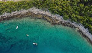 Preview wallpaper sea, island, aerial view, boats, beach