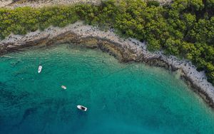 Preview wallpaper sea, island, aerial view, boats, beach