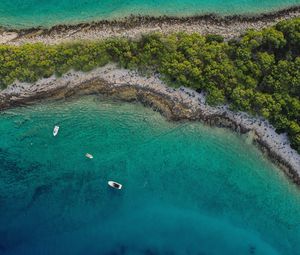 Preview wallpaper sea, island, aerial view, boats, beach