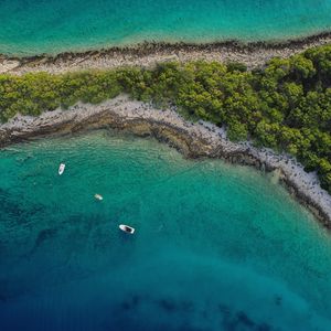 Preview wallpaper sea, island, aerial view, boats, beach