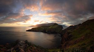 Preview wallpaper sea, island, bay, sunset, landscape