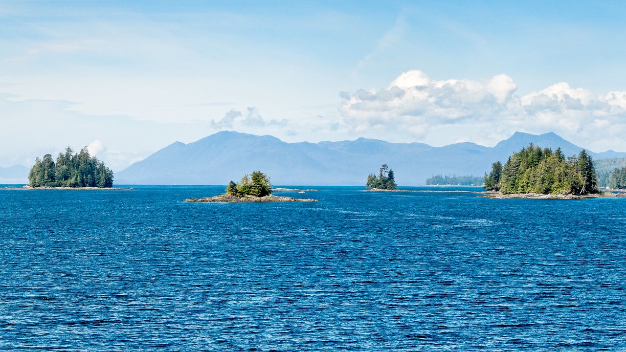 Wallpaper sea, island, bushes, mountains