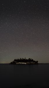 Preview wallpaper sea, island, forest, sky, starry sky, night