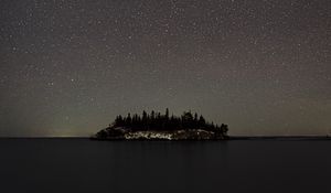 Preview wallpaper sea, island, forest, sky, starry sky, night