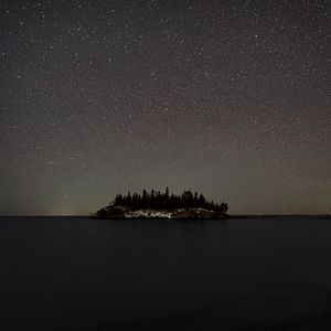 Preview wallpaper sea, island, forest, sky, starry sky, night