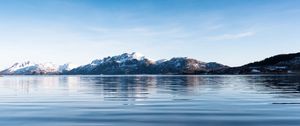 Preview wallpaper sea, island, mountains, coast, norway, landscape