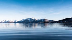 Preview wallpaper sea, island, mountains, coast, norway, landscape