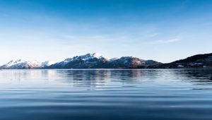 Preview wallpaper sea, island, mountains, coast, norway, landscape