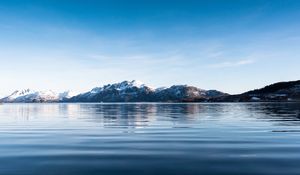 Preview wallpaper sea, island, mountains, coast, norway, landscape