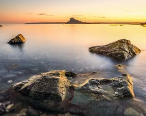 Preview wallpaper sea, island, silhouette, stones, nature