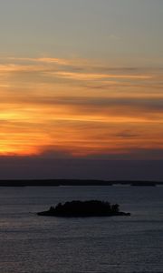 Preview wallpaper sea, island, trees, sunset, evening