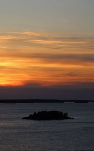 Preview wallpaper sea, island, trees, sunset, evening