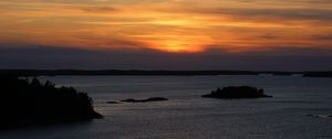 Preview wallpaper sea, island, trees, sunset, evening