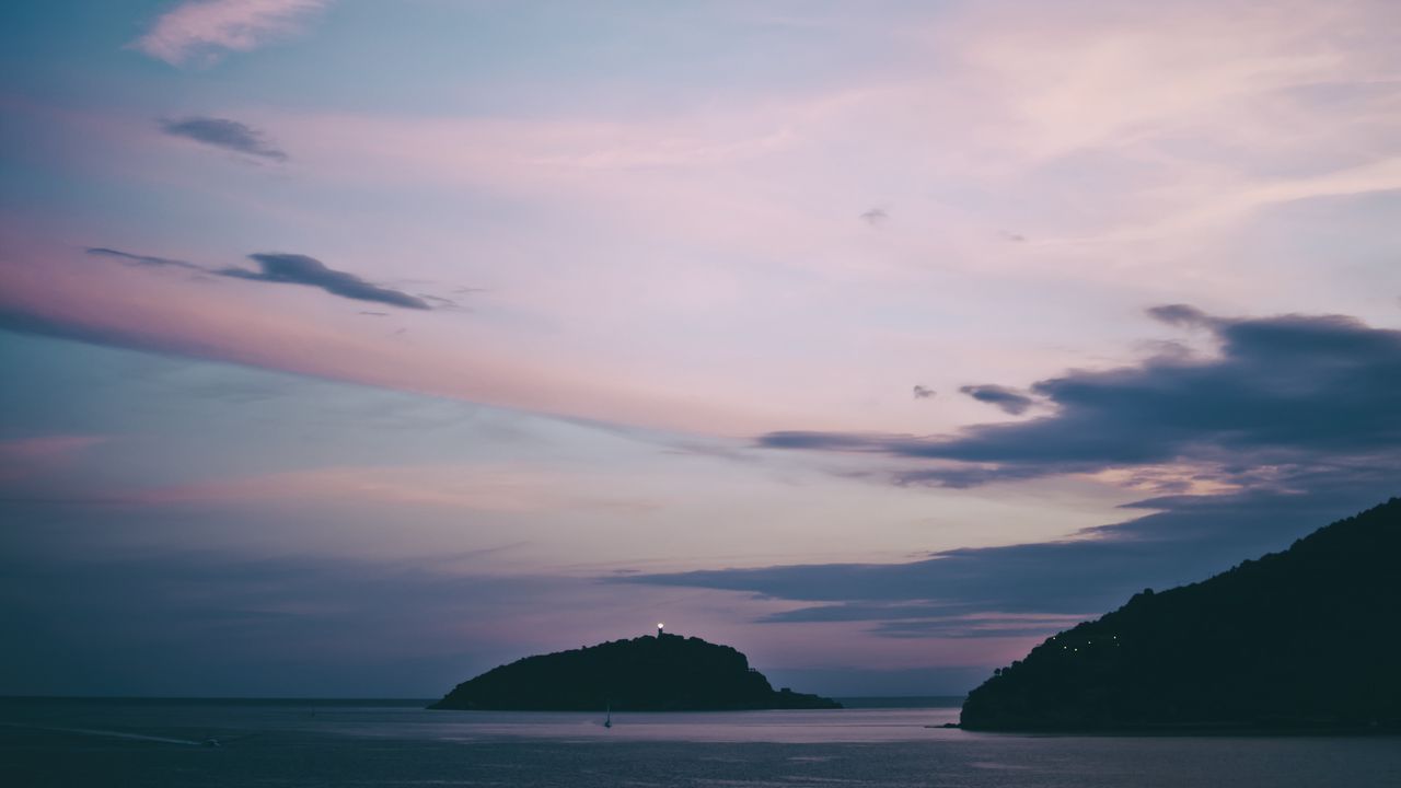 Wallpaper sea, islands, rocks, horizon, sunset