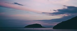 Preview wallpaper sea, islands, rocks, horizon, sunset