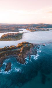 Preview wallpaper sea, land, aerial view, rocks, water