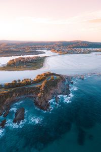 Preview wallpaper sea, land, aerial view, rocks, water