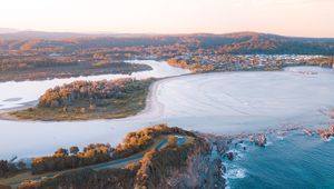 Preview wallpaper sea, land, aerial view, rocks, water