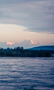 Preview wallpaper sea, landscape, mountains, trees, nature